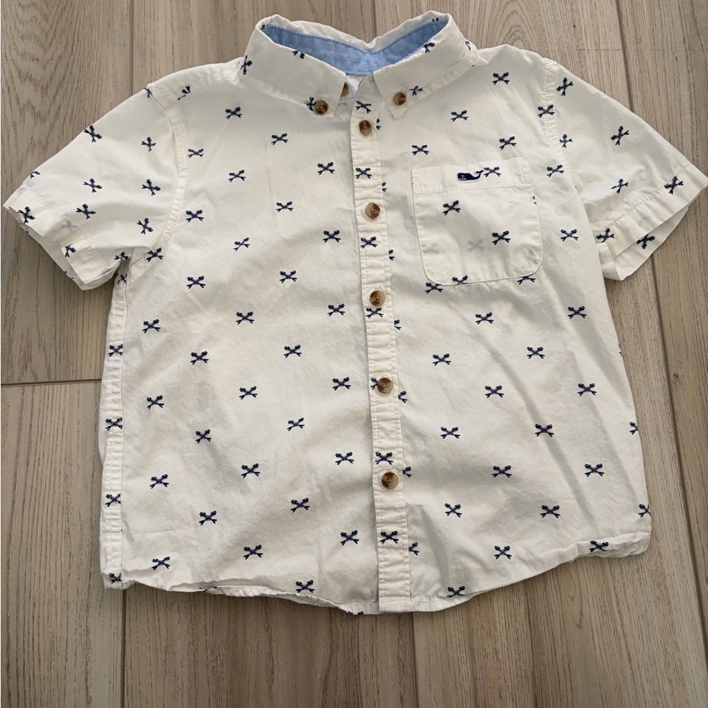 Vineyard Vines Kids' Cream Shirt with Navy Pattern